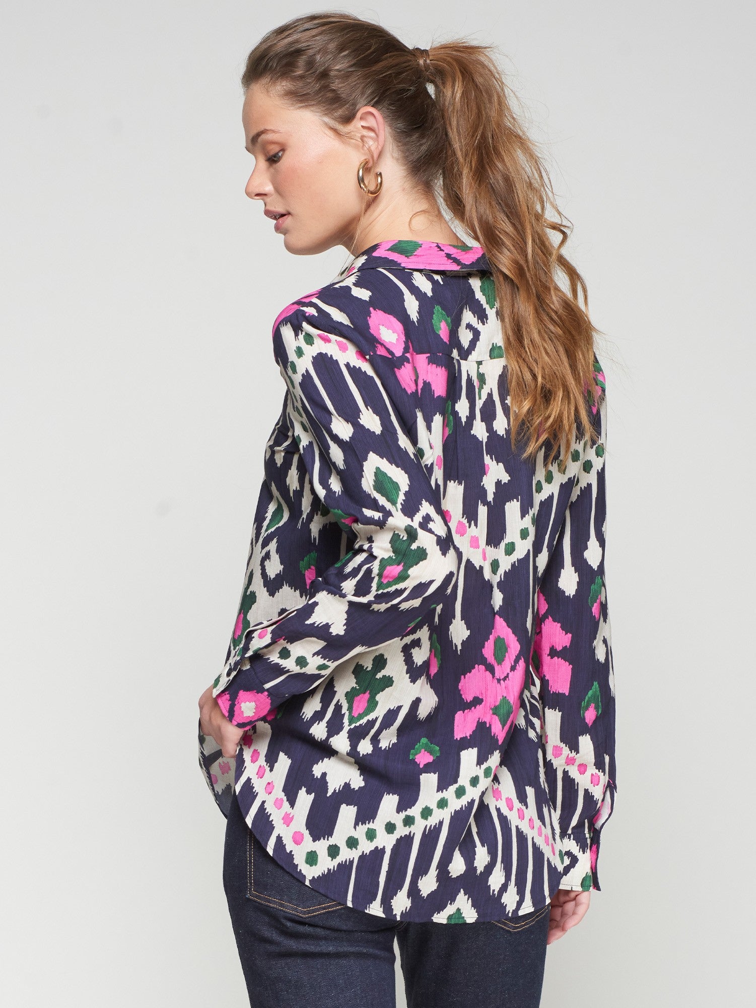 Gaby Shirt - Navy Ikat Print