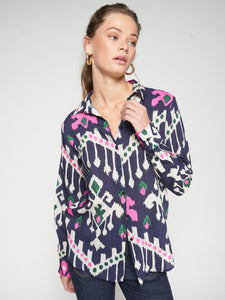 Gaby Shirt - Navy Ikat Print