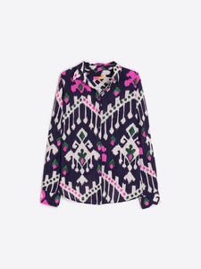 Gaby Shirt - Navy Ikat Print