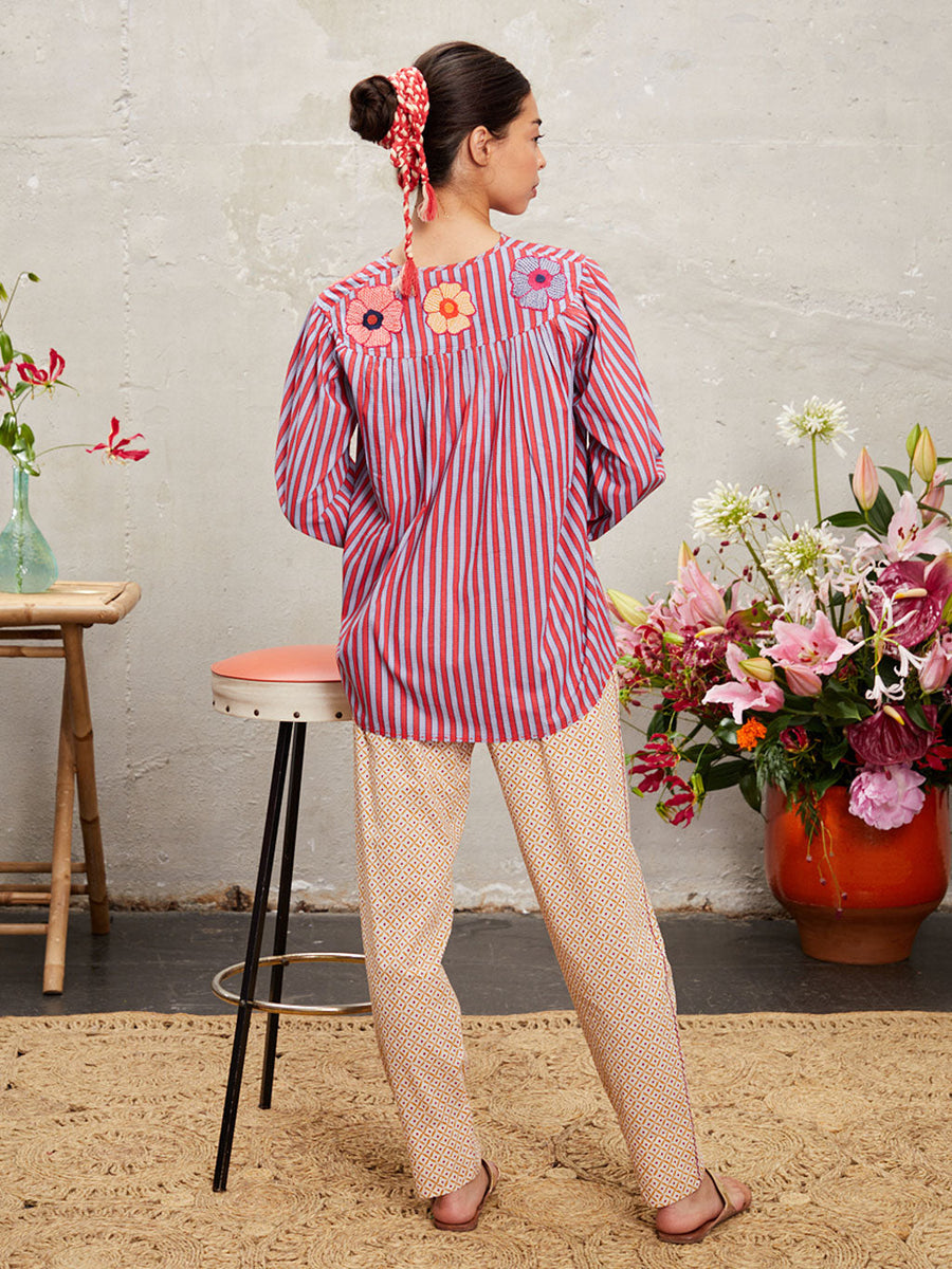 Butterfly Pea Blouse - Poppy/Red Stripes