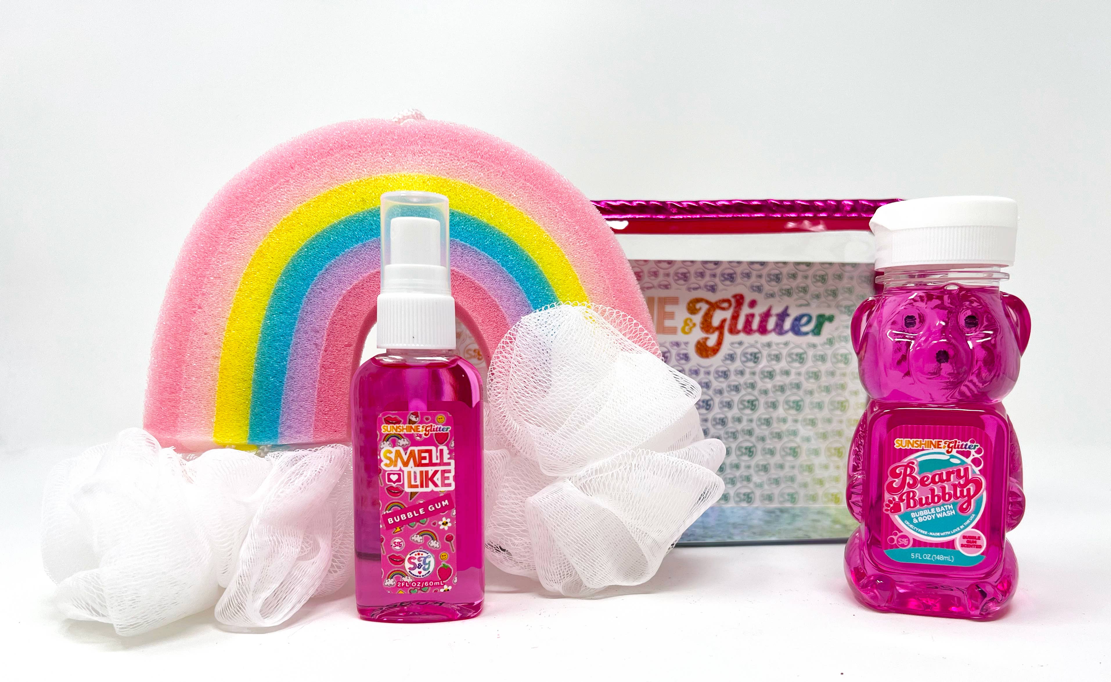 Sunshine & Glitter Beary Bubbly Gift Set: Pink Cosmetic Bag