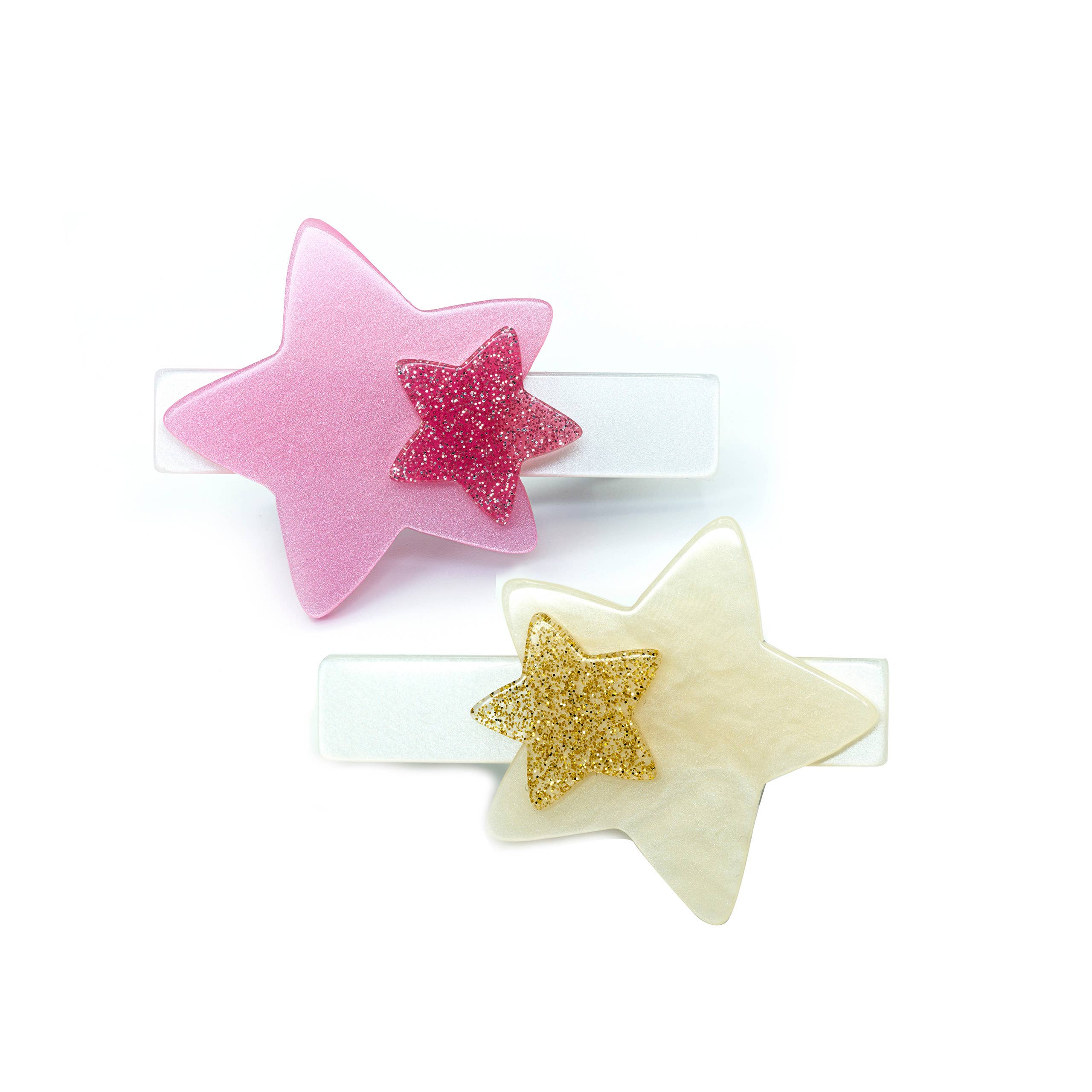 Stars Double Satin Pink Gold Alligator Clips