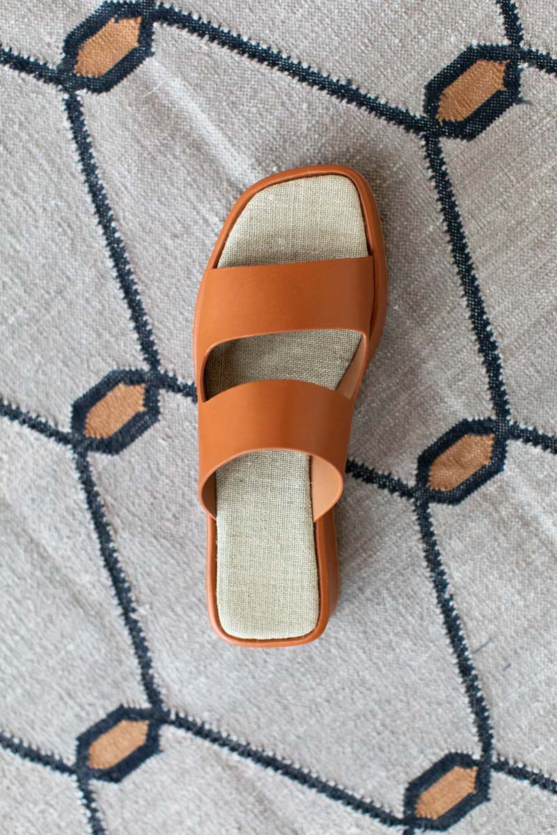 Platform Slide - Almond Leather