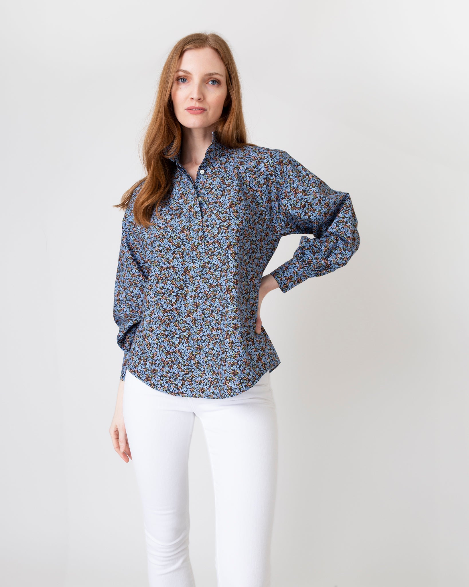 Anaya Popover Shirt - Blue Multi Star Anise Liberty Fabric